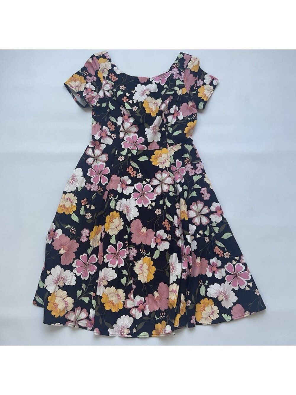Eva Rose Women’s Multi Flowers Dress Horst Sleeves In Black Size L